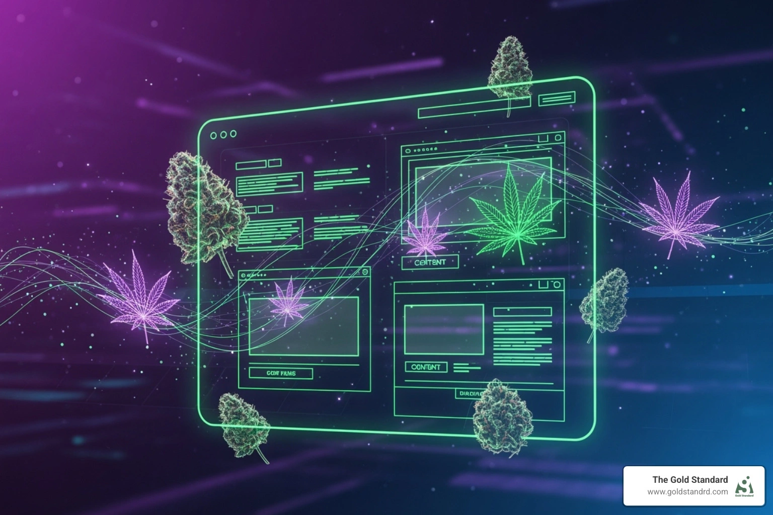 A holographic wireframe of a cannabis website